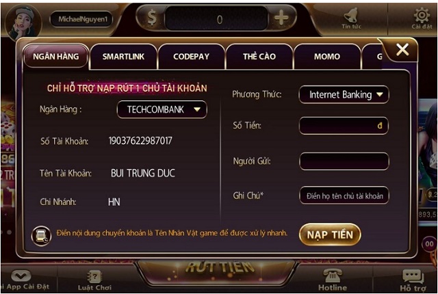Lưu ý khi nạp tiền vào tài khoản Sunwin