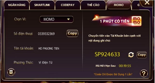 Nạp tiền Sunwin qua ví Momo